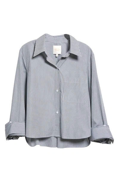 Shop Twp Dude Stripe Crop Cotton Button-up Shirt In White/ Hunter Green