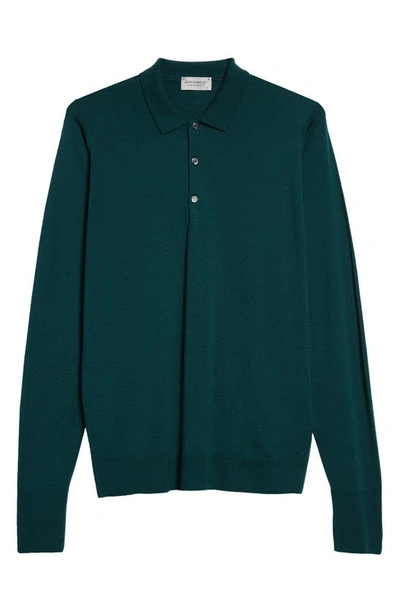 Shop John Smedley Cotswold Wool Polo Sweater In Pine