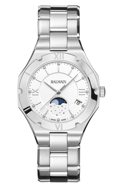 Shop Balmain Be  Diamond Moon Phase Bracelet Watch, 33mm In Stainless Steel
