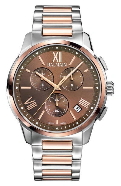 Shop Balmain Madrigal Bracelet Chronograph Watch, 42mm In Stainless Steel/ Rose Gold