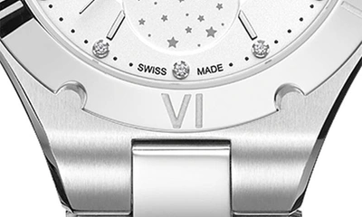 Balmain Women's Swiss Be  Moonphase Diamond (1/20 Ct. T.w.) Stainless Steel Bracelet Watch 33mm In Stainless Steel