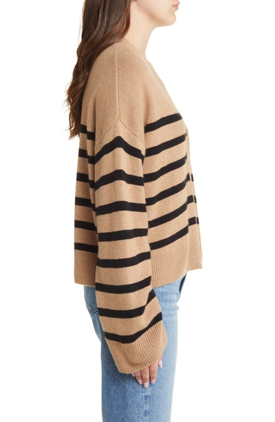 Shop Rails Geneva Stripe Wool Blend Cardigan In Camel Black Stripe