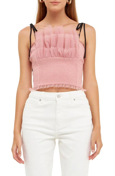 Shop Endless Rose Tulle Crop Tank Top In Pink