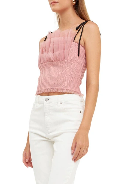 Shop Endless Rose Tulle Crop Tank Top In Pink