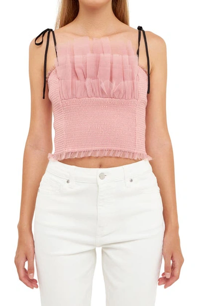 Shop Endless Rose Tulle Crop Tank Top In Pink