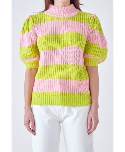 Shop English Factory Women's Stripe Mockneck Sweater In Pink/green