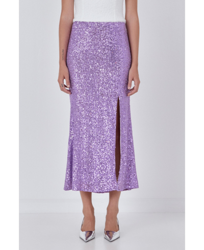 Shop Endless Rose Women's Sequins Front Slit Midi Skirt In Purple