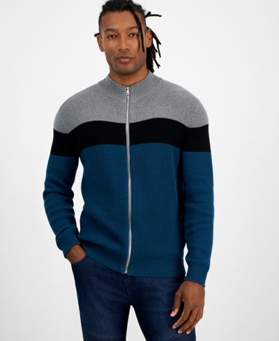 Shop Inc International Concepts Men's Cotton Colorblocked Full-zip Sweater, Created For Macy's In Dark Kale