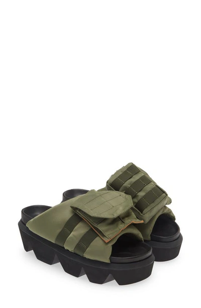 Shop Sacai Pockets Slide Sandal In Khaki
