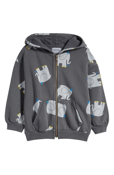 Shop Bobo Choses Kids' Elephant Print Zip-up Hoodie In Grey