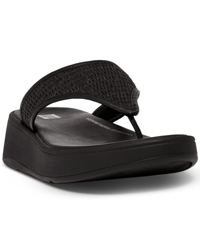 Shop Fitflop Women's F-mode Woven Slip-on Thong Flatfrom Sandals In All Black
