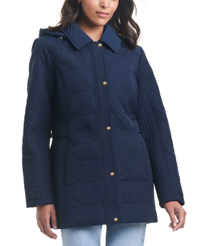 Shop Jones New York Women's Hooded Quilted Coat In Deep Navy