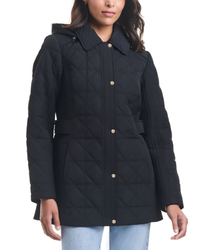 Shop Jones New York Women's Hooded Quilted Coat In Black
