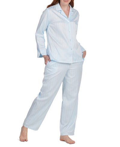 Shop Miss Elaine Petite 2-pc. Striped Notched-collar Pajamas Set In Blue