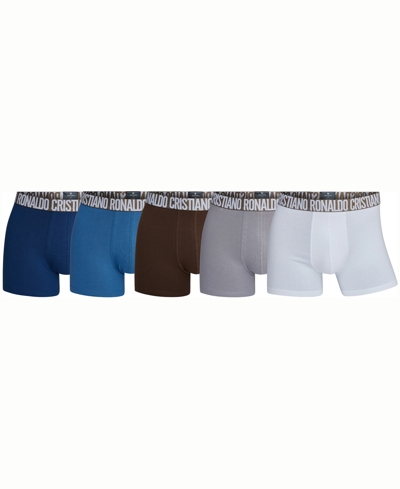 Shop Cr7 Men's Cotton Blend Trunks In Travel Bag, Pack Of 5 In Blue/brown/gray/white