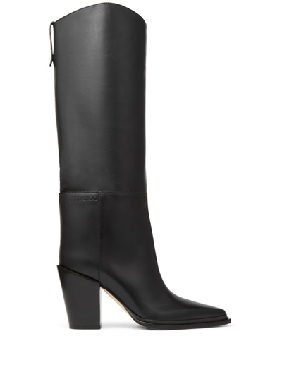 Shop Jimmy Choo Cece 80 Leather Knee-high Boots - Women's - Rubber/lambskin/calf Leather In Black