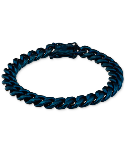 Shop Blackjack Men's Miami Cuban Link Chain Bracelet In Blue Ion-plated Stainless Steel