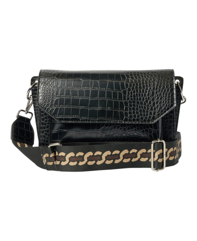 Shop Urban Originals Au Revoir Croc-effect Faux Leather Crossbody Bag In Black
