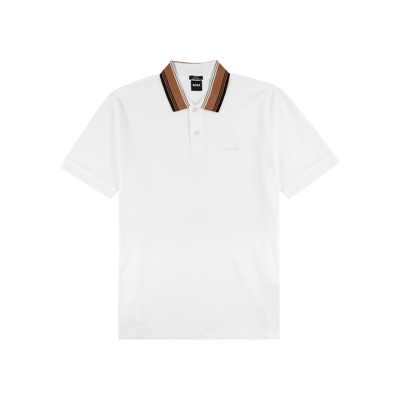 Shop Hugo Boss Boss Piqué Cotton Polo Shirt In White