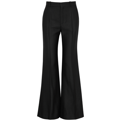 Shop Chloé Flared-leg Silk And Wool-blend Trousers In Black