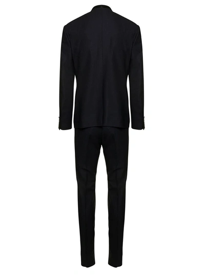 Shop Tagliatore Black Single-breasted Suit With Satin Shawl Collar In Stretch Wool Man