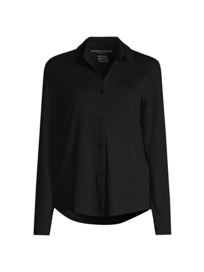 Shop Majestic Women's Soft Touch Button-up Shirt In Noir