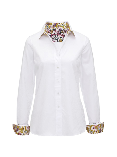 Shop Robert Graham Women's Priscilla Sateen Floral-lined Shirt In White