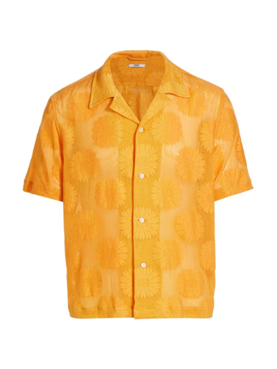 Shop Bode Men's Sunflower Lace Camp Shirt In Golden