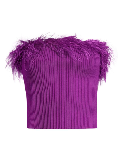 Shop Milly Women's Rib-knit Feather Tube Top In Purple