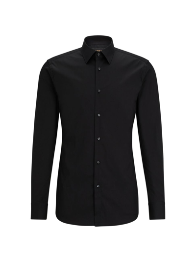 Shop Hugo Boss Men's Slim-fit Shirt In Poplin With Stretch In Black