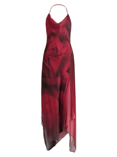 Shop Alberta Ferretti Women's Asymmetric Silk Rose Midi-dress In Fantasy Print Red