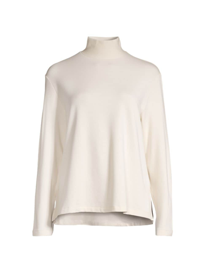 Shop Majestic Women's French Terry Mock Turtleneck Blouse In Cream