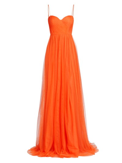 Shop Vera Wang Bride Women's Veria Sleeveless Pleated Tulle Gown In Vibrant Orange