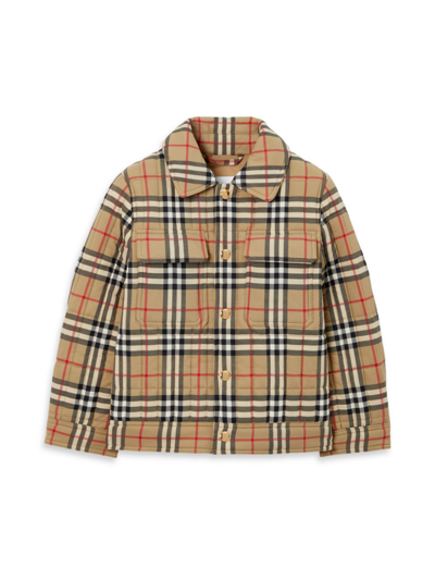 Shop Burberry Little Kid's & Kid's Check Quilted Jacket In Archive Beige Check