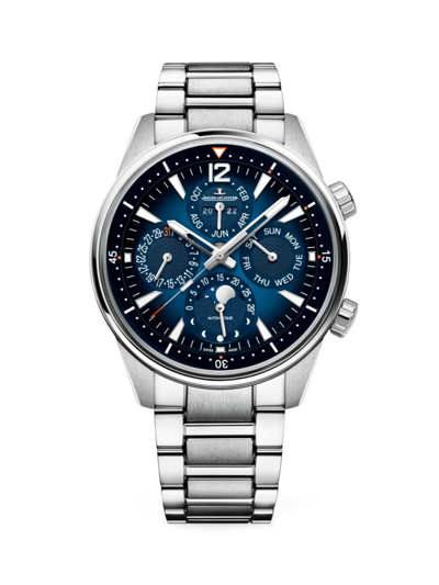 Shop Jaeger-lecoultre Polaris Stainless Steel Perpetual Calendar Watch In Sapphire