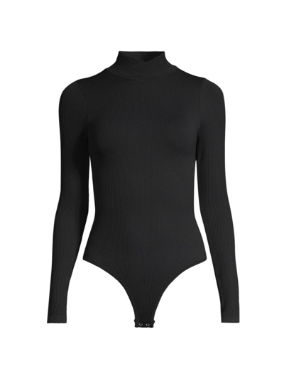 Shop Free People Women's Ribbed Turtleneck Thong Bodysuit In Black