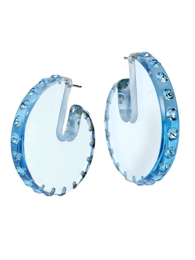 Shop Aquazzura Women's Resin & Crystal Hoop Earrings In Aquamarine