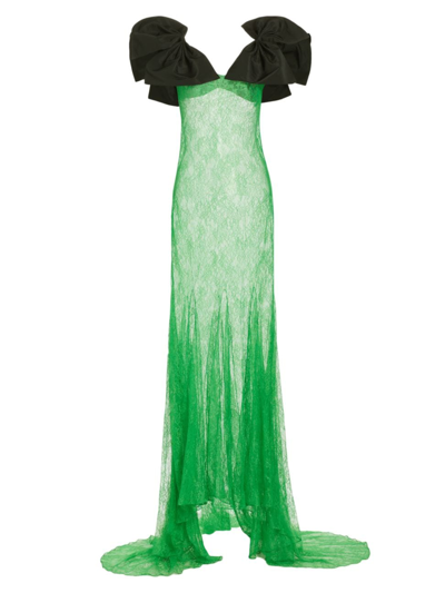 Shop Nina Ricci Women's Fitted Taffeta & Lace Gown In Green