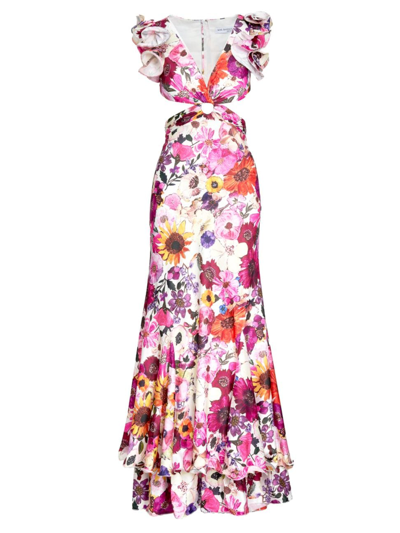 Shop Mac Duggal Women's Floral Cut-out Gown In White Multi