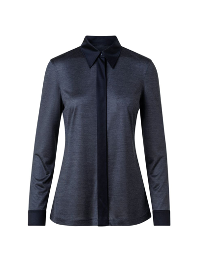 Shop Akris Women's Silk Contrast Trim Shirt In Charcoal Black