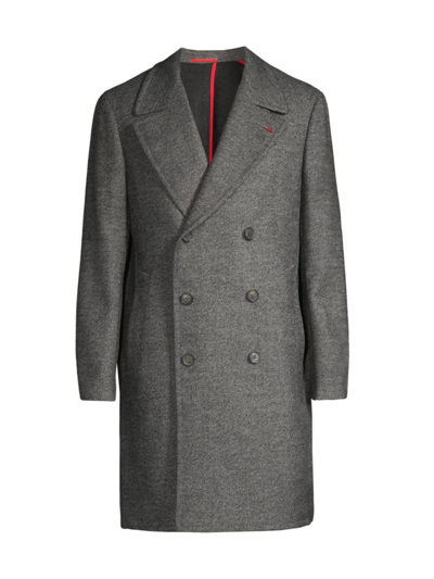 Shop Isaia Men's Marshall Wool Double-breasted Overcoat In Medium Grey