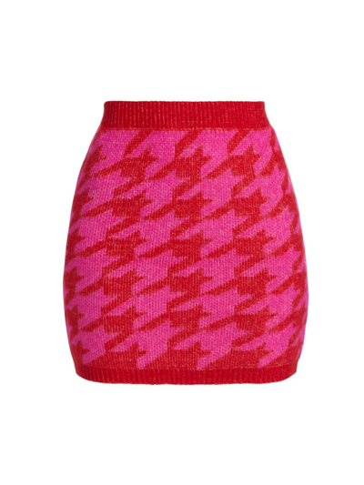 Shop Design History Women's Houndstooth Knit Miniskirt In Cherry Red Combo