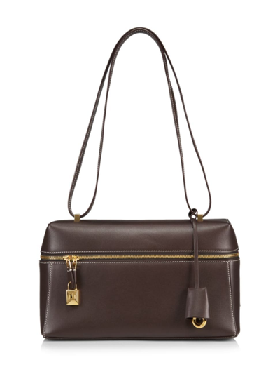 Shop Loro Piana Women's Extra Bag L27 Leather Shoulder Bag In Dark Chocolate Licorice