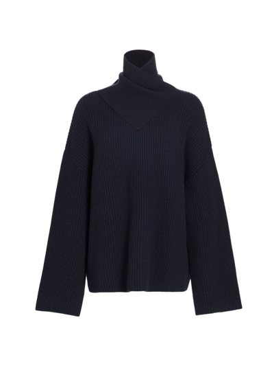 Shop Totême Women's Ribbed Wool Turtleneck Sweater In Navy
