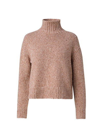 Shop Akris Women's Cashmere Tweed Turtleneck Sweater In Camel