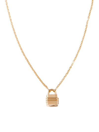 Shop Bernard James Men's Originals Liberte 14k Yellow Gold Lock Necklace