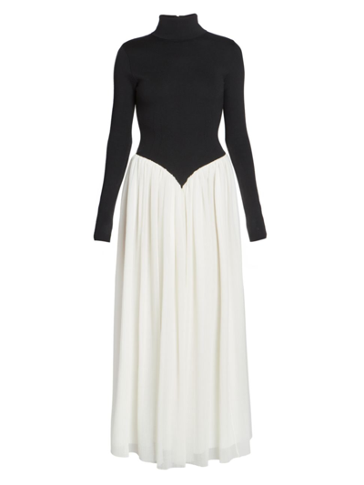Shop Chloé Women's Turtleneck Basque-waist Maxi Dress In Black White