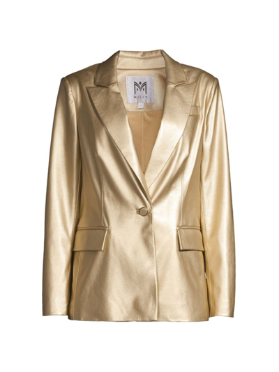 Shop Milly Women's Alexa Faux Leather Blazer In Gold
