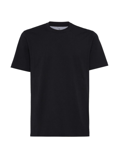 Shop Brunello Cucinelli Men's Cotton Jersey Basic Fit Crewneck T-shirt In Black