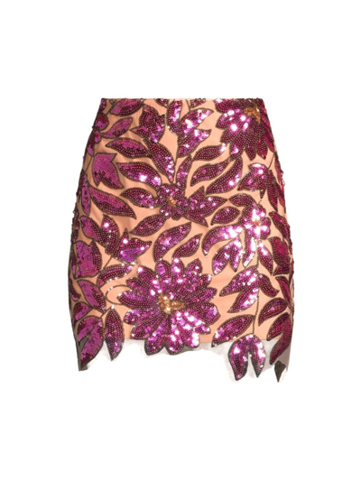 Shop Milly Women's Kristina Floral Garden Sequin Miniskirt In Pink Multi